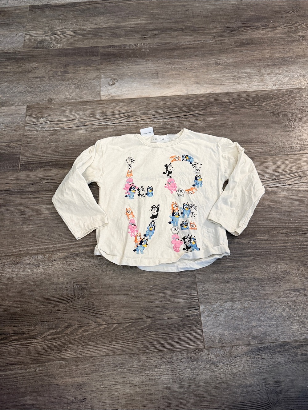 Zara Bluey Kids Cream Long-Sleeve Top with Colorful Character Print